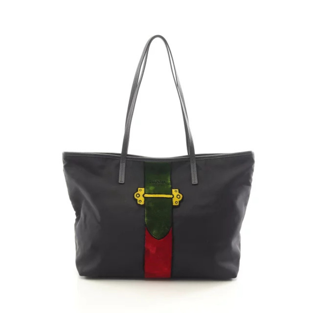 Prada Cahier Trompe loeil Tote Bag Saffiano Leather Black Multicolor